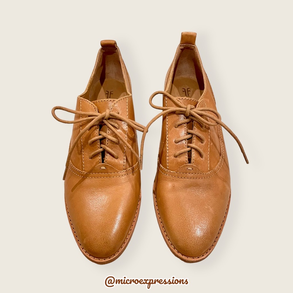 $328 Frye Grace Oxford Cognac Brown Real Leather Lace Up Casual Comfy Daily Flat - Picture 11 of 16